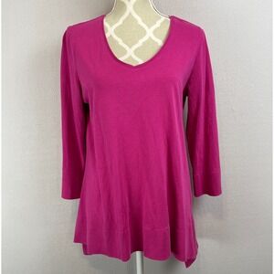 HABITAT Womens Top Size Small Pink V Neck Tunic Split 3/4 Sleeve Cotton Stretch‎